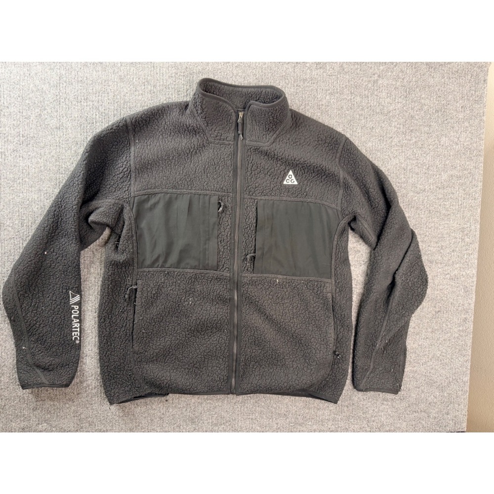 Nike ACG Polartec Fleece Jacket Mens Medium Black Full Zip Hiking Tactical Y2K